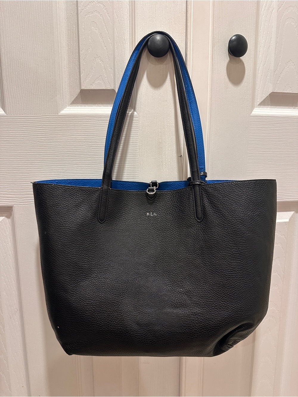 Lauren Ralph Lauren Black & Blue Reversible Faux-Leather Tote Bag - Picture 1 of 8